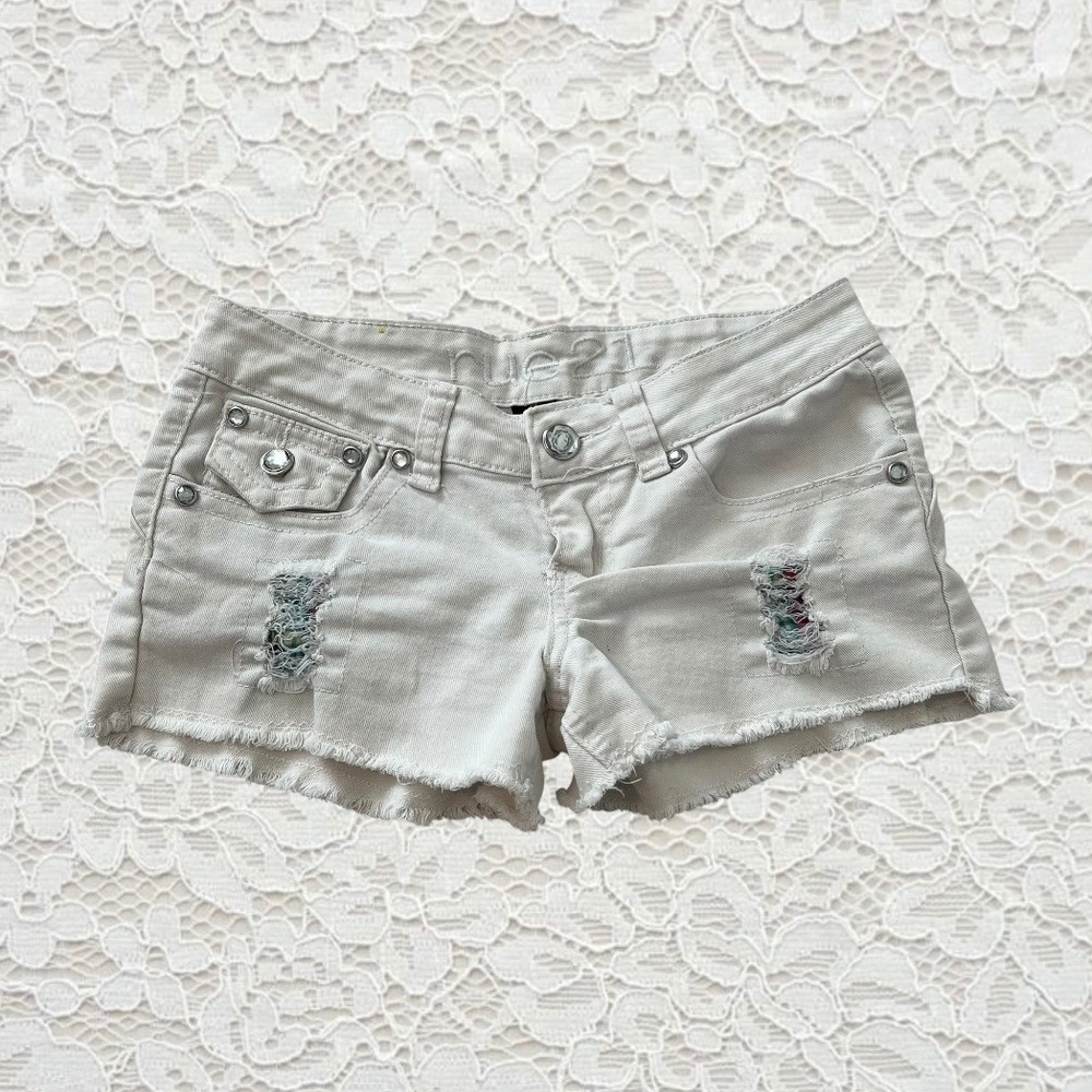vintage rue 21 low rise denim mini shorts with plaid pockets